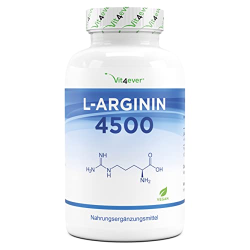 L-Arginine - 365 gélules végétaliennes - Premium : 4500 mg de L-arginine pure par dose journalière - Fabriqué par fermentation végétale - Hautement dosé - Vegan