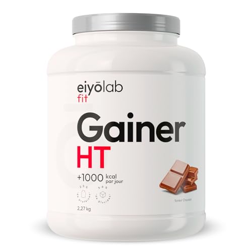 GAINER HT | Proteine Whey + Isolate + Maltodextrine | Gainer Prise de Masse Musculation | 5 Sources de Protéines + 2 Sources de Glucides + MCT | Boisson Shaker Goût Chocolat | 2,27 kg | Eiyolab