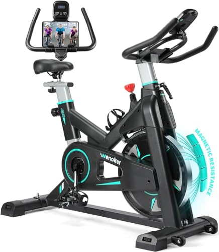 Wenoker Vélo d'Appartement Spinning, Résistance Magnétique Ajustable, Vélo d'Exercice à Siège Confortable et Écran, Entrainement Cardio Home Trainer, capacité de charge de 160 kg