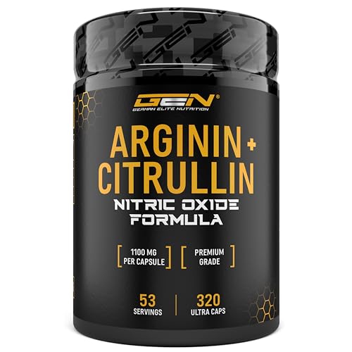 L-Arginine + L-Citrulline - 320 gélules - 1100 mg par gélule - Citrulline + Arginine Base en ratio 1:1 - Acides aminés de qualité supérieure