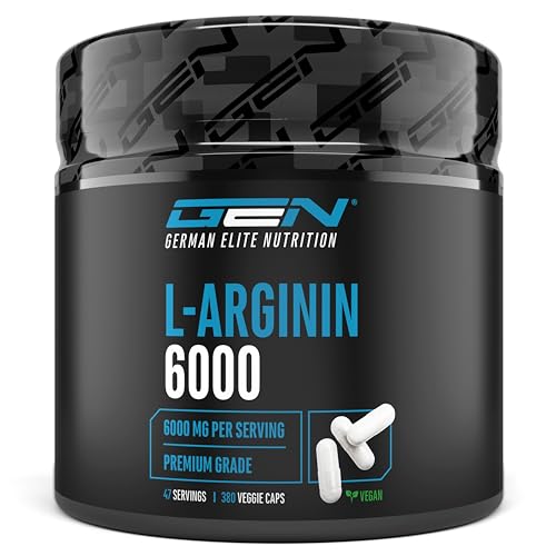 L-Arginine - 380 capsules végétaliennes - 6000 mg de L-Arginine HCL végétale par portion journalière (= 4980 mg de L-Arginine pure) - Acide aminé - Fortement dosé