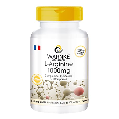 L-Arginine 1000mg - 90 comprimés - Acide animé - 3000mg par dose journalière | Warnke Vitalstoffe - Qualité des pharmacies allemandes