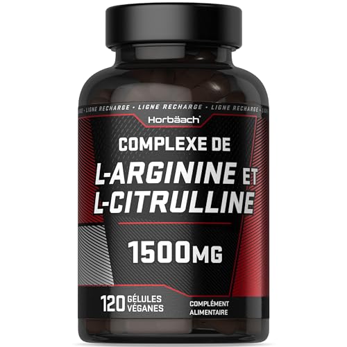 L Arginine Citrulline 1500 mg | L Arginine 1000 mg et L Citrulline 500 mg | 120 Gélules | Complexe de supplément d'acides aminés | by Horbaach