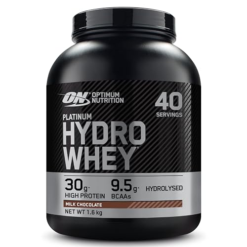 Optimum Nutrition Platinum Hydro Whey, Isolat de whey protéine hydrolysée en poudre avec acides aminés essentiels, glutamine et BCAA, goût Chocolat au lait, 40 portions, 1,6 kg