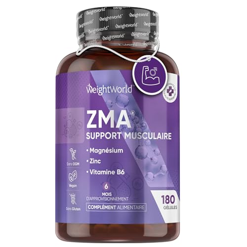 ZMA, Magnésium Zinc et Vitamine B6-180 Gélules Vegan (6 Mois) - Complexe Pour Fatigue, Sportifs & La Régulation De l'Activité Hormonale (EFSA), Sans Gluten & Stéarate de Magnésium