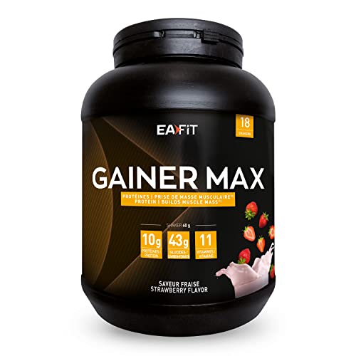EAFIT-GAINER MAX-Prise de masse Gaine musculaire-Boisson hyperglucidique-Fraise-Un apport de glucide, de proteines,de vitamines pour le sport pour la prise de poids-Shaker proteine pour la musculation