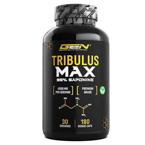 Tribulus Max - 180 gélules - Hautement dosé avec 4500 mg par dose journalière - Premium : 95% saponines - Extrait pur de Tribulus Terrestris 10:1 - Vegan
