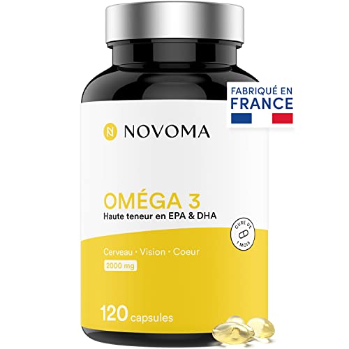 NOVOMA Oméga 3 Huile de Poisson Epax® 2000mg /j, Pure et Concentrée, 120 capsules, Riche en EPA et DHA & Vitamine E, Omega 3 Fish Oil Sans Odeur, Fabriqué en France