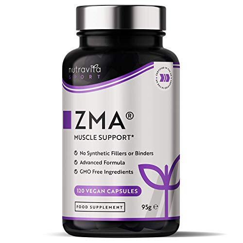 ZMA haute résistance - 120 capsules Végan - Zinc, magnésium et vitamine B6 - Contribue à la fonction musculaire normale, aux niveaux de testostérone et au métabolisme énergétique - Par Nutravita