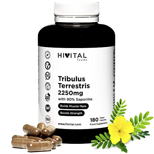 Tribulus Terrestris 2250 mg. 180 gélules végétales. 100% naturel avec 90% de saponines. Augmente la testostérone, la masse musculaire, l'endurance et l'énergie, et aide à la récupération musculaire