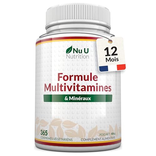 Multivitamines et Minéraux - 365 Comprimés Végétariens (12 Mois) - 25 Nutriments Essentiels Vitamines A B C D3 E K2 Calcium Magnesium - Complément Alimentaire Pour Homme et Femme