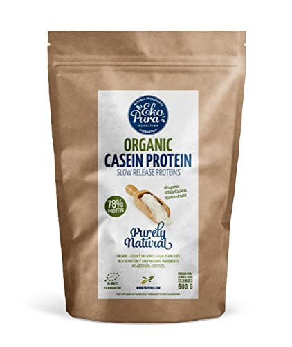 Organic Casein Protein - Naturel - 78% de Protéines - Protéine de Caséine Bio - Sans Additifs - 500g