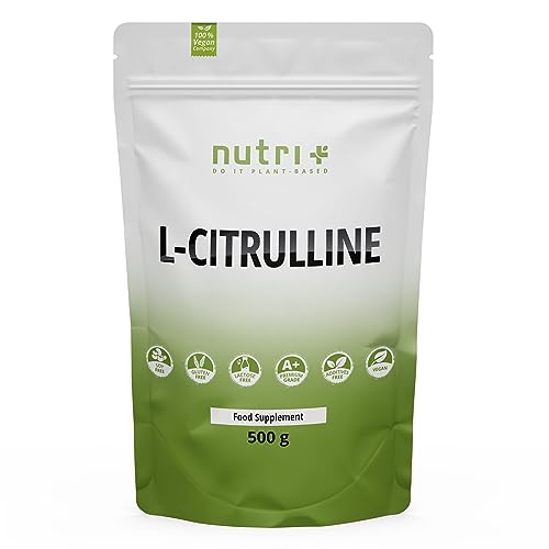 Nutri + Citrulline Malate Poudre 500 g - haute dose + végétalienne + pur - Booster musculation et fitness - L-Citrulline Malate DL 2:1
