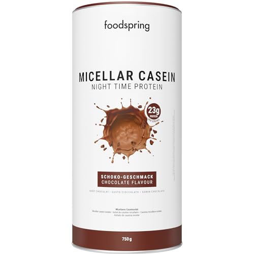 foodspring Caséine Micellaire en Poudre - favorise la croissance musculaire & la récupération pendant la nuit - 23g de proteine par shake & sans sucre (750g | Chocolat)