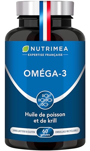 Omega 3 & Krill d'Antarctique | Huile de Poissons Sauvages | Antioxydant Naturel | Cognition & Système Immunitaire | Haute concentration en Astaxanthine | Fabrication Française | Nutrimea