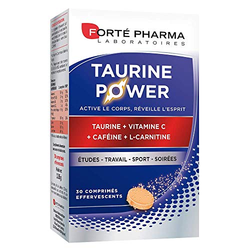Forté Pharma - Taurine Power - Complément Alimentaire - Booster d'Énergie, Anti fatigue, Coup de boost - Caféine, Vitamine C, L-Carnitine, Magnésium - Goût Agrumes, 30 comprimés effervescents, 1/jour