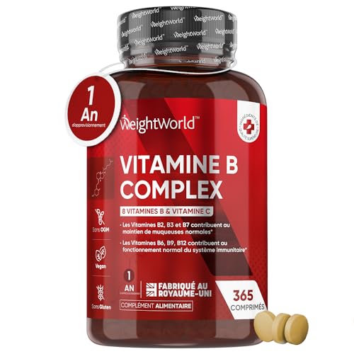 Vitamine B Complex - 365 Micro Comprimés Vegan (1 An) - Multivitamines Vitamine C & Vitamines B : B1, B2, B3, B5, B6, B7 (Biotine), B9 (Acide Folique), Vitamine B12 - Pour La Fatigue & l'Immunité