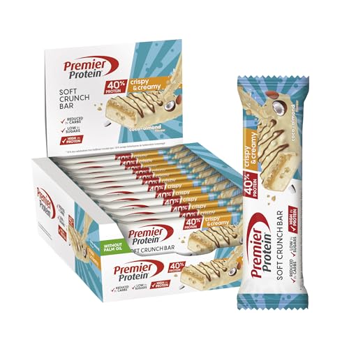 Premier Protein Soft Crunch Bar 40% Protein Coco-Almond 12x40g - Haute teneur en protéines + Hydrates de carbone réduits + Sans huile de palme