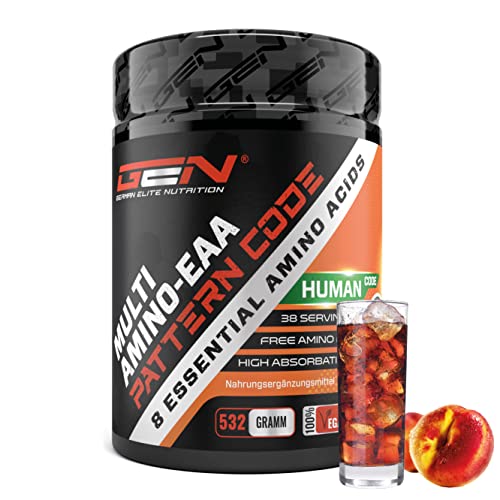 Poudre EAA - 532 g - Ice Tea Peach - Formule Human Code - Les 8 acides aminés essentiels - Boisson Amino Workout - Goût délicieux - Vegan